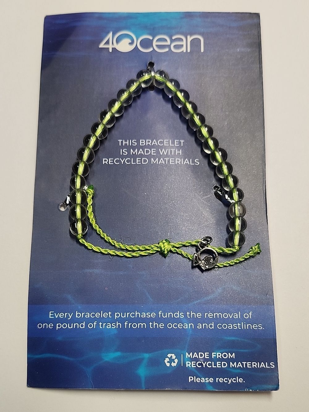 4ocean Green Bracelet With Clear Beads